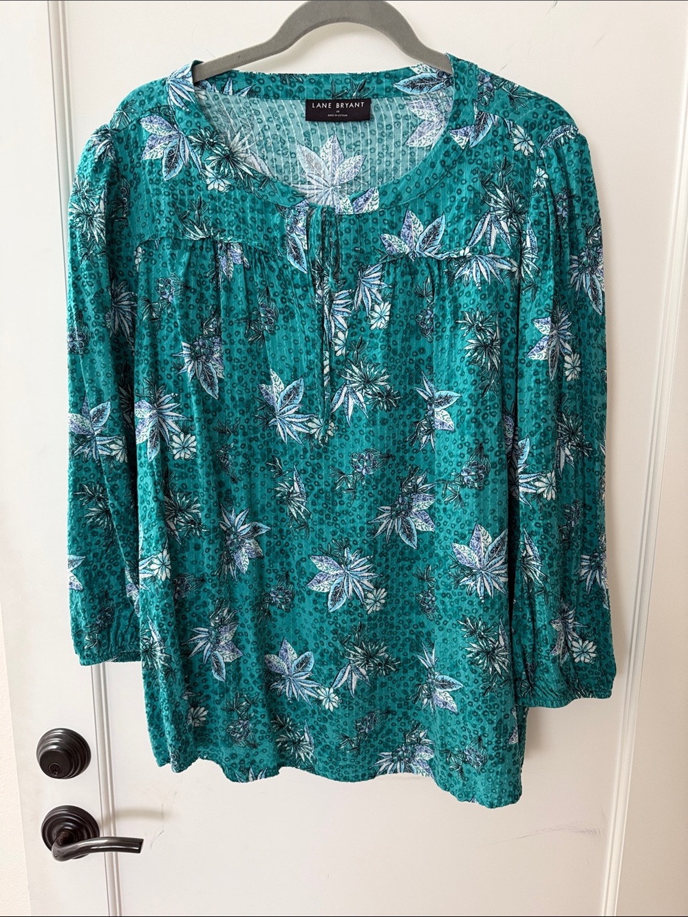 Lane Bryant teal floral peasant top 16